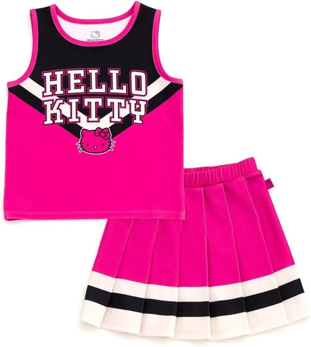 Hello Kitty Cheerleader Tank Top Pleated Skirt Set Pink Black Size 10-12 New